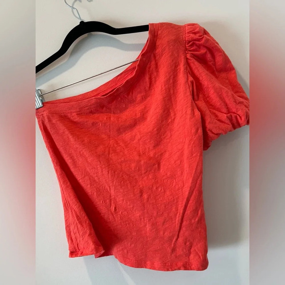 Z Supply One Shoulder Top in Orange Small Puff Sleeve Slub Cotton Soft Easter - Picture 12 of 12